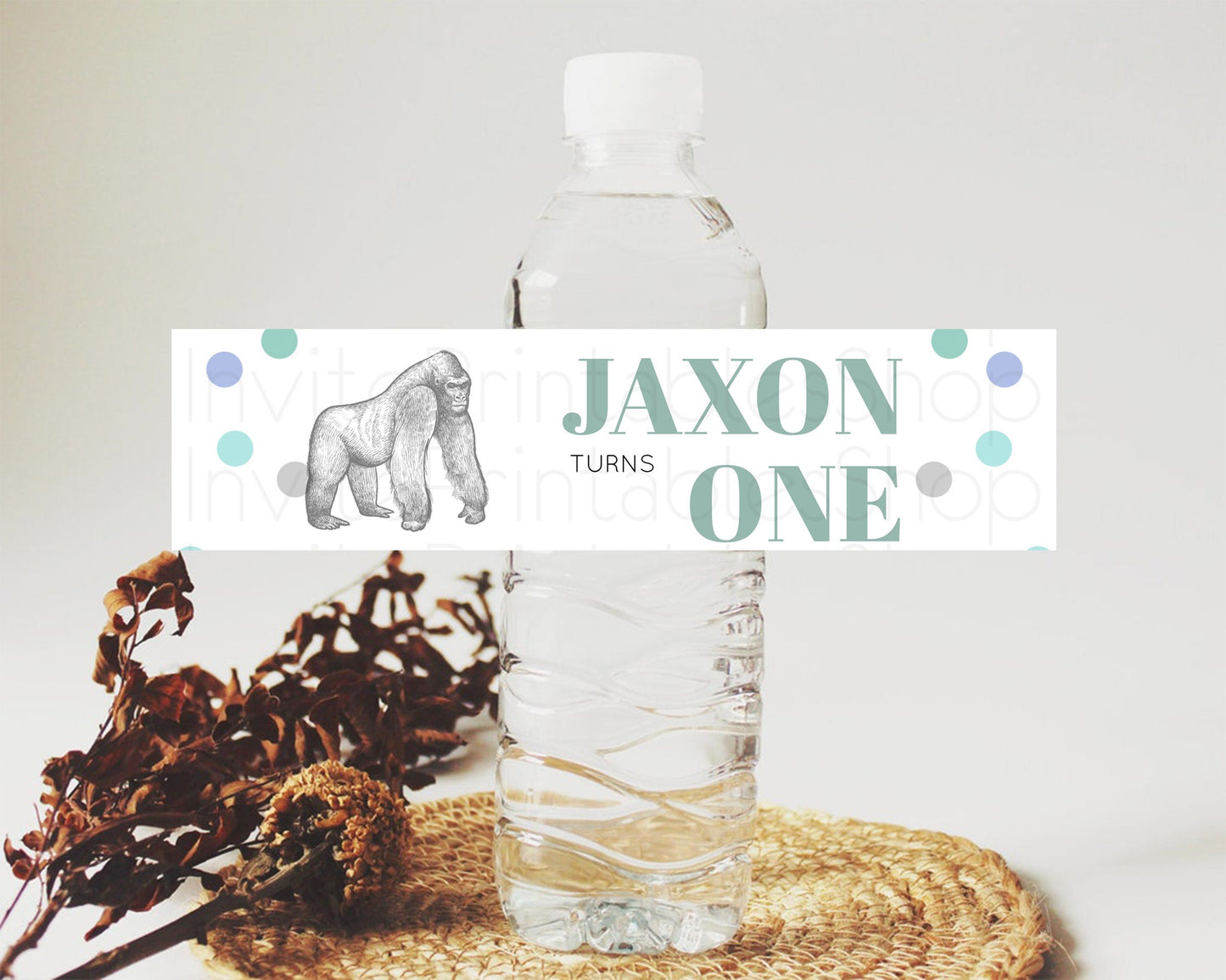 Gorilla Water Label Template Gorilla Party Decor Water Label Safari Adventure Gorilla Minimal Theme 1st Birthday Baptism Baby Shower D10854