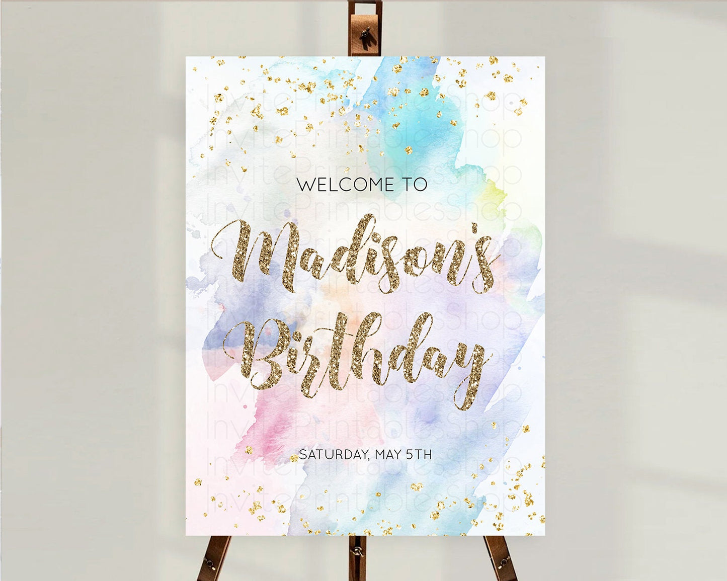 Pastel Welcome Sign Pastel Rainbow Welcome Sign Colorful Rainbow Confetti Watercolor Glitter Pastel First Birthday Welcome Sign D10421