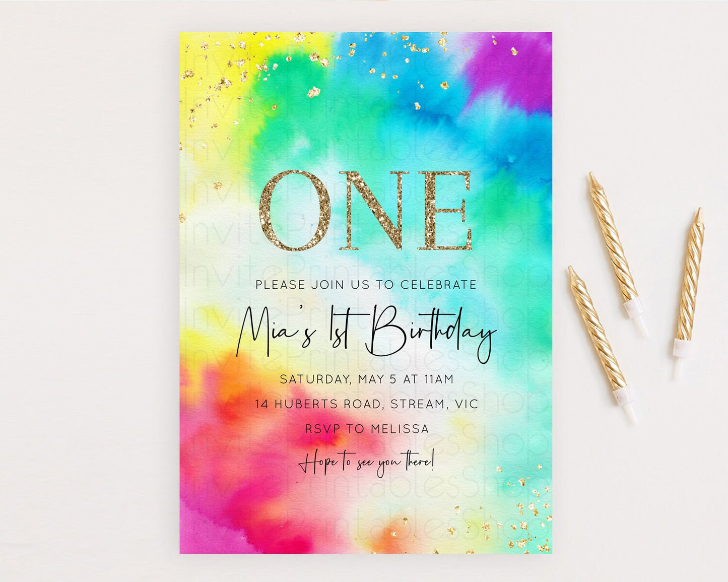 Tie Dye Invitation Rainbow Birthday Invitation Pastel Invitation Colorful Invitation Pastel Rainbow Party 3rd 2nd 1st First Birthday D10462