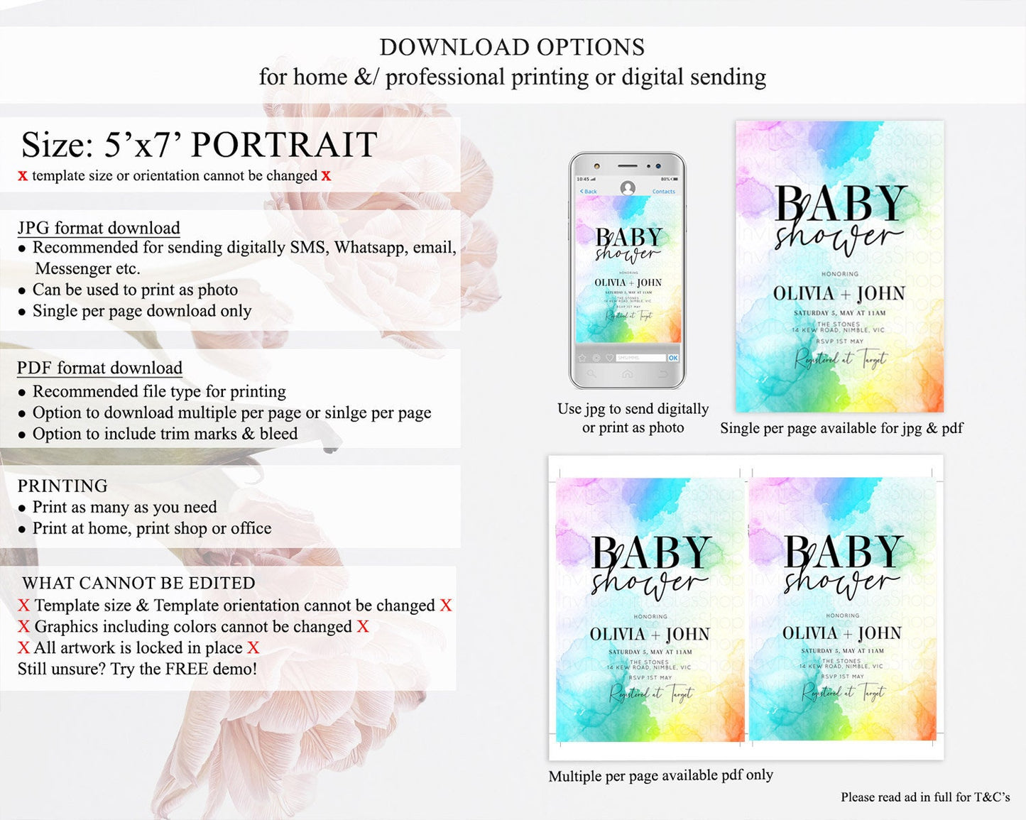 Pastel Baby Shower Invitation Rainbow Baby Shower Invitation Colorful Pastel Watercolor Invitation Gold Glitter Sprinkles Ombre D10961