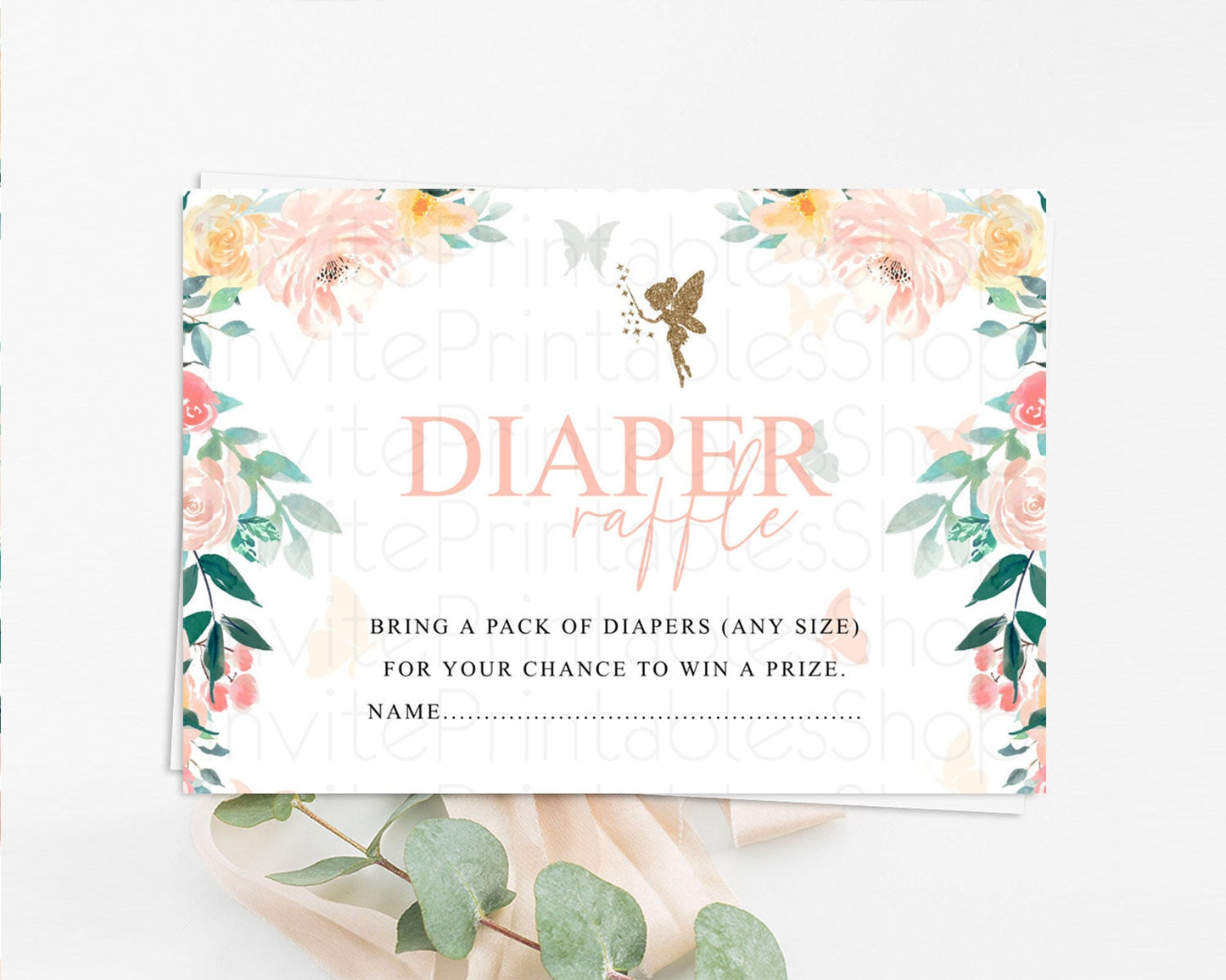 Fairy Diaper Raffle Card Fairy Diaper Insert Enchanted Garden Fairy Diaper Ticket Pastel Floral Butterfly Secret Garden Raffle Game D10789