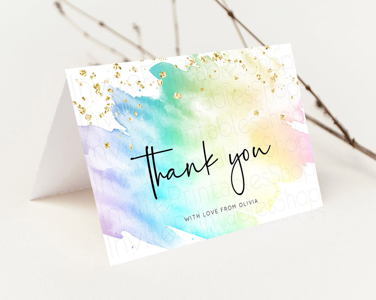 Pastel Thank You Rainbow Thank You Card Colorful Pastel Birthday Thank You Card Confetti Watercolor Pastel Teacher Thank You Cards D10279