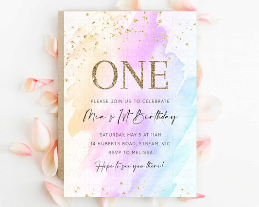 Editable Rainbow Birthday Invitation Colorful Pastel Watercolor Invitation G