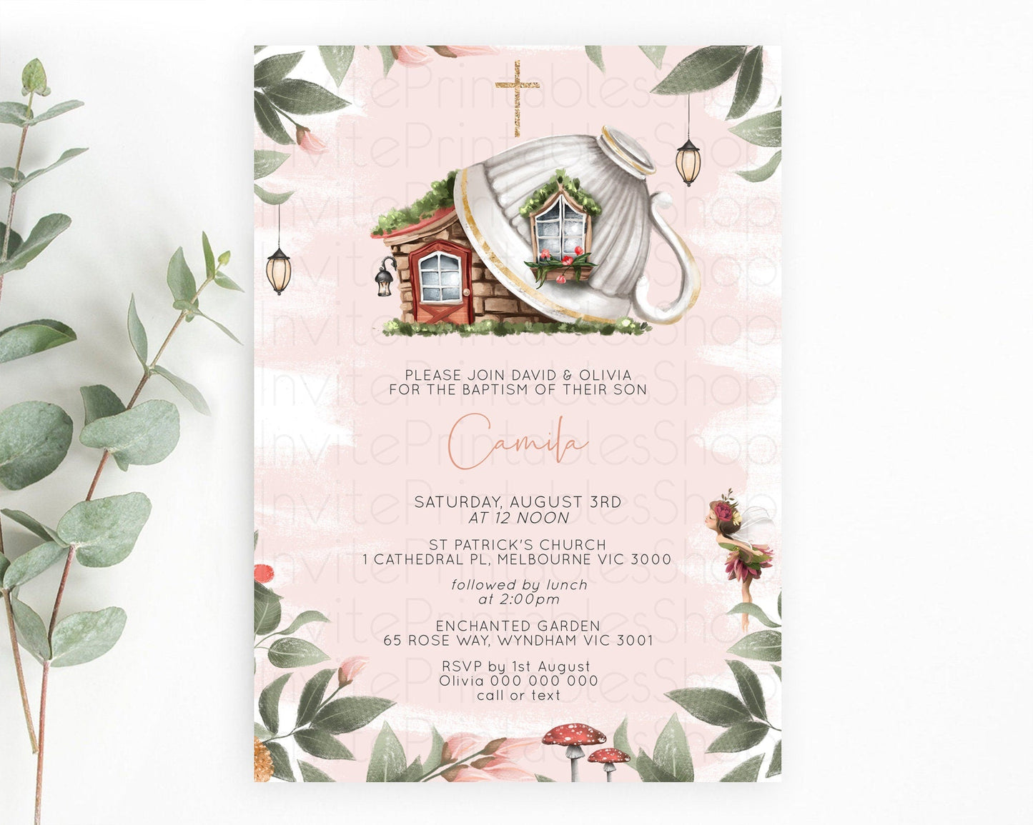 Fairy Baptism Invitation Fairy Baptism 1st Birthday Invitation Enchanted Secret Garden Christening Invite Pastel Floral Butterfly D10563