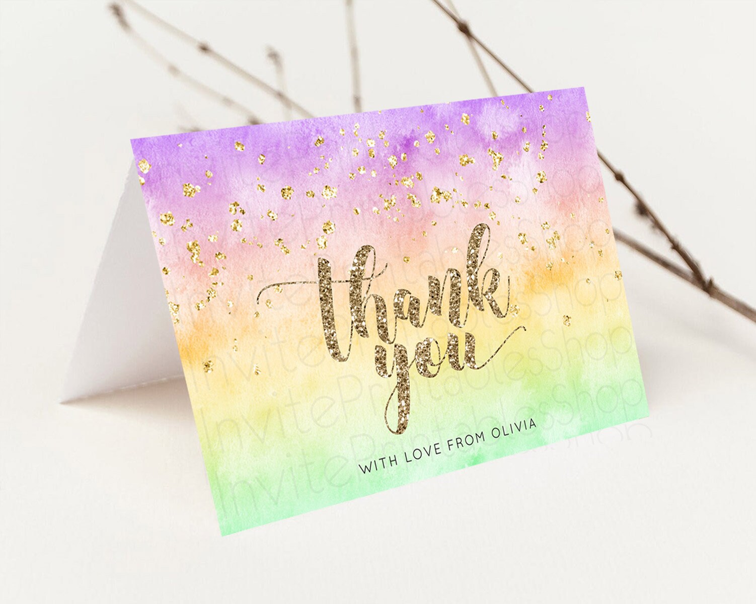 Editable Pastel Thank You Rainbow Thank You Card Colorful Pastel Birthday Th