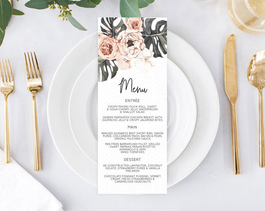 Secret Garden Menu Wildflower Menu Template Pastel Flower Garden Table Decor Boho Floral Dinner Dessert Floral Party Food Menu D11050