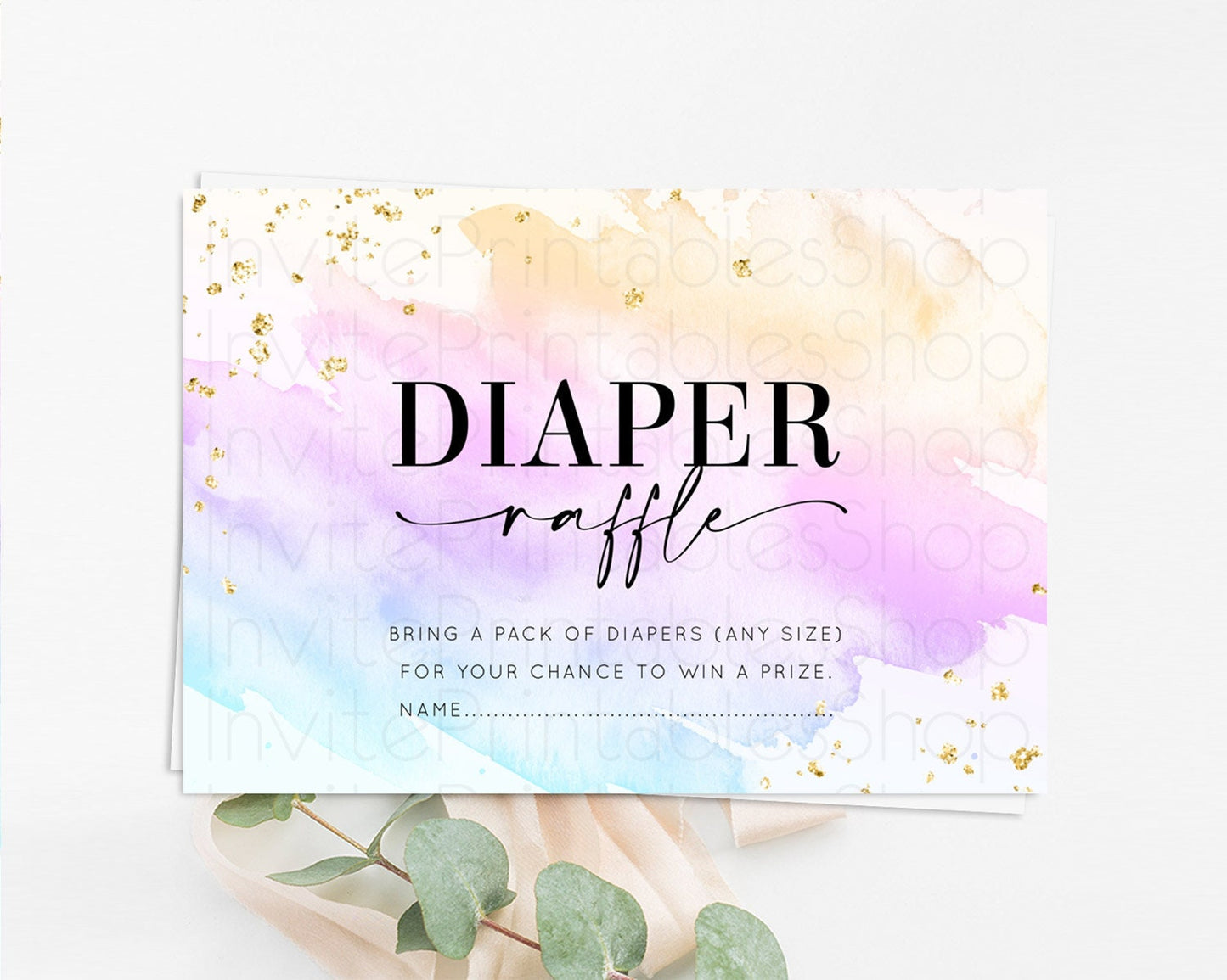 Pastel Diaper Raffle Card Pastel Rainbow Diaper Raffle Insert Colorful Ombre Watercolor Diaper Ticket Confetti Glitter Raffle Game D10175