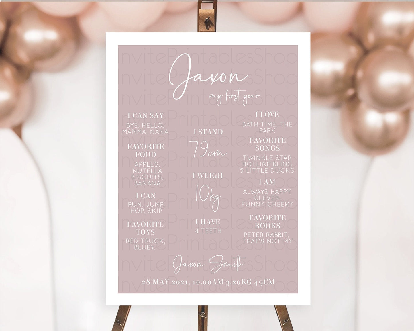 Pink First Birthday Milestone Poster Plain Pink Milestone Board Minimalist Pastel Pink Milestone Modern 1st Birthday Welcome Sign D10936