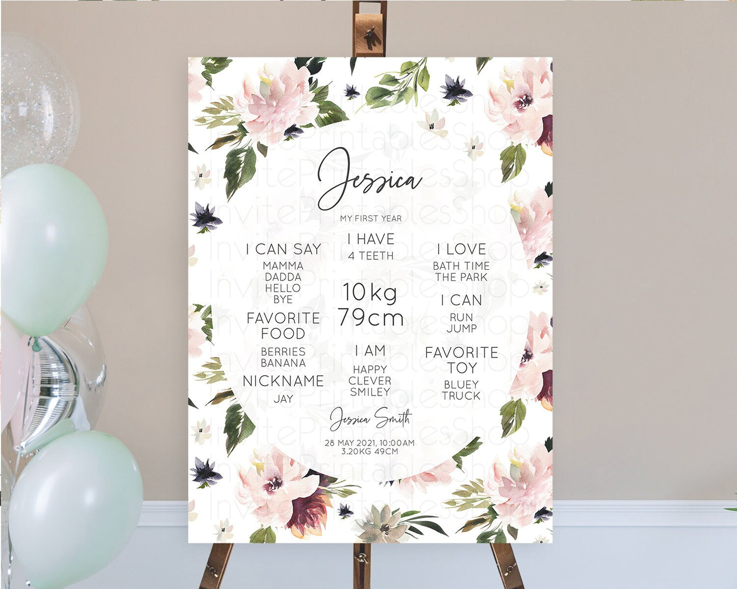 Secret Garden Milestone Board Wildflower First Birthday Milestone Poster Pastel Flowers Milestone Boho Wildflower 1st Birthday Sign D10538