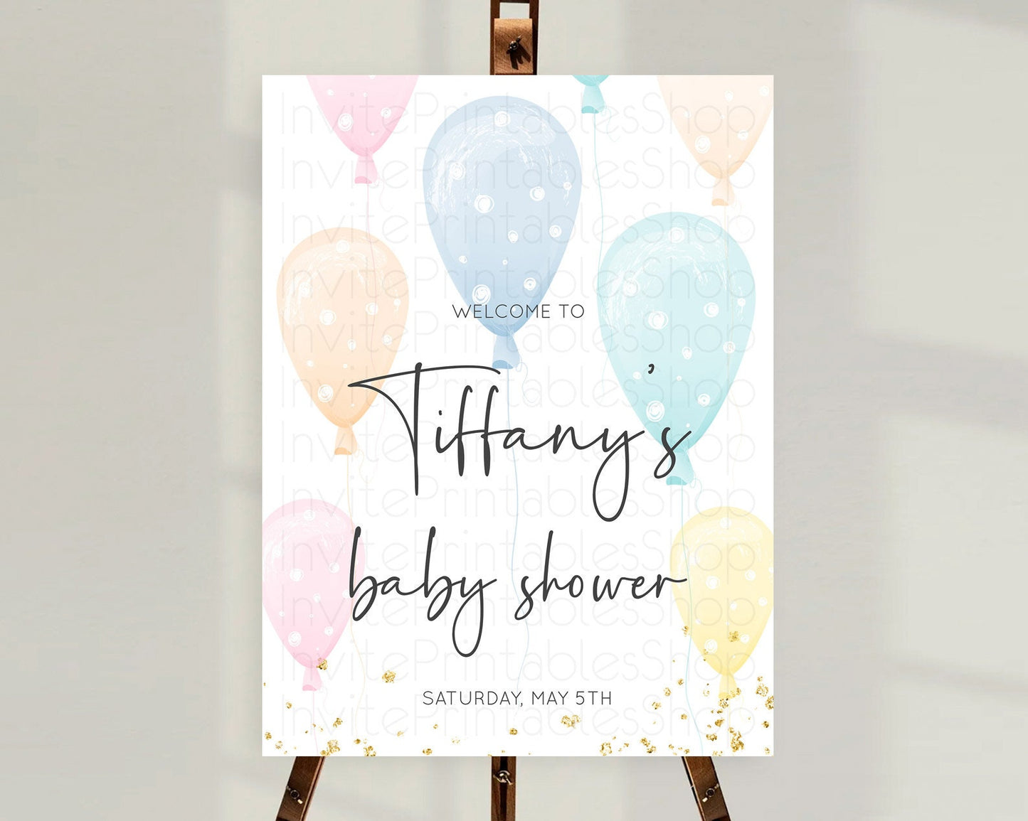 Pastel Balloons Baby Shower Welcome Sign Colorful Balloon Welcome Board Rainbow Balloon Welcome Poster Confetti Balloon Welcome Sign D10776