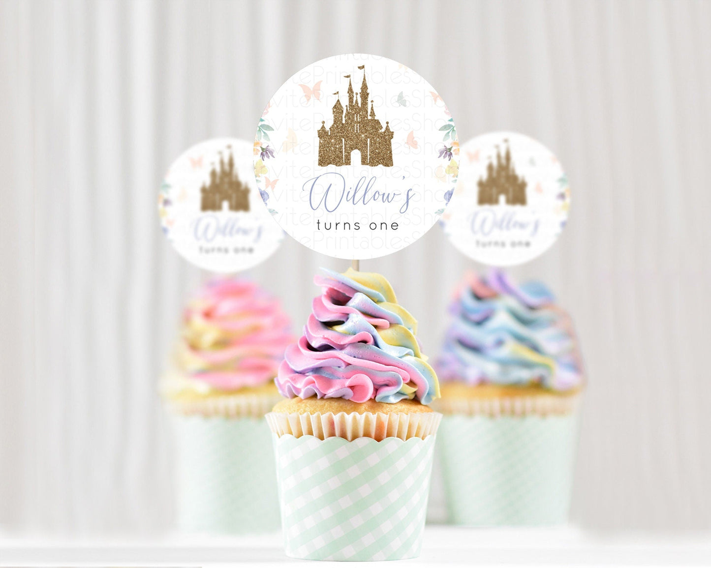 Princess Cupcake Toppers Castle Cupcake Toppers Royal Princess Decor Fairy Tale Enchanted Castle Pastel Floral Garden Table Number D10931