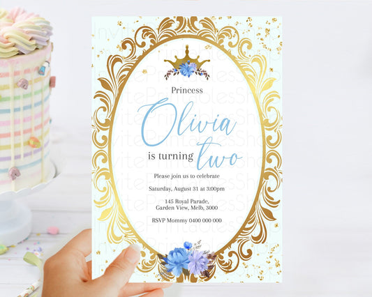 Princess Birthday Invitation Castle Invitation Royal Birthday Fairy Tale Enchanted Mirror Pastel Floral Garden 1st First Birthday D10745