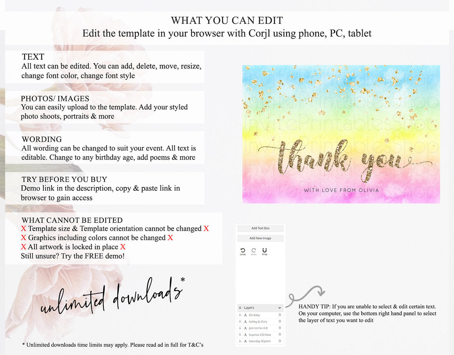 Pastel Thank You Rainbow Thank You Card Colorful Pastel Birthday Thank You Card Confetti Watercolor Pastel Teacher Thank You Cards D10479