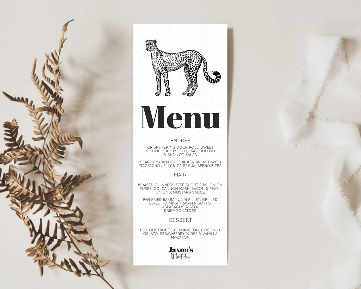 Cheetah Menu Cheetah Menu Template Cheetah Party Table Decor Safari Adventure Decor Cheetah Dinner Dessert Menu Party Food Menu D10290