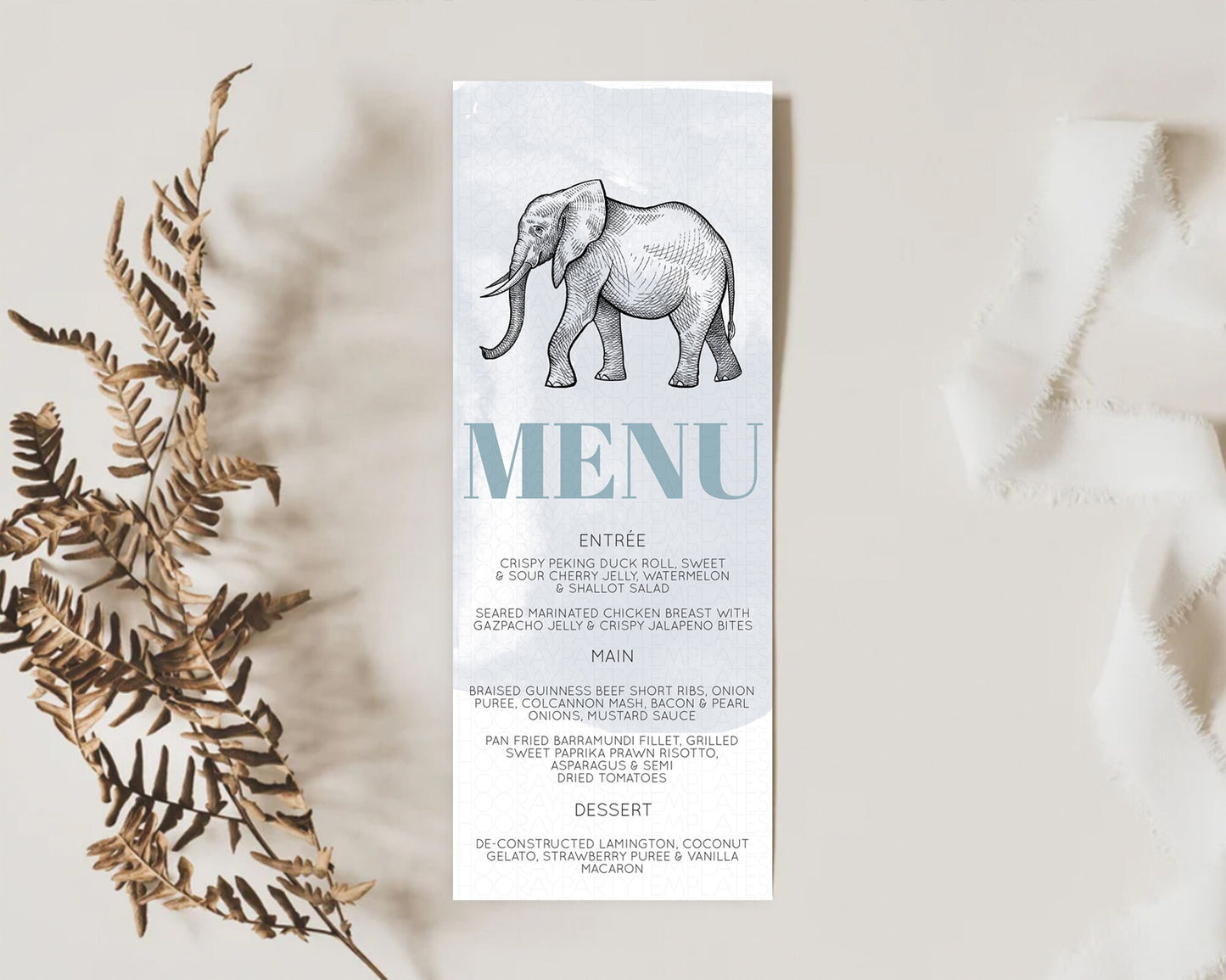 Elephant Menu Elephant Menu Template Elephant Safari Zoo Table Decor Elephant Dinner Dessert Menu Elephant Party Food Menu D10811