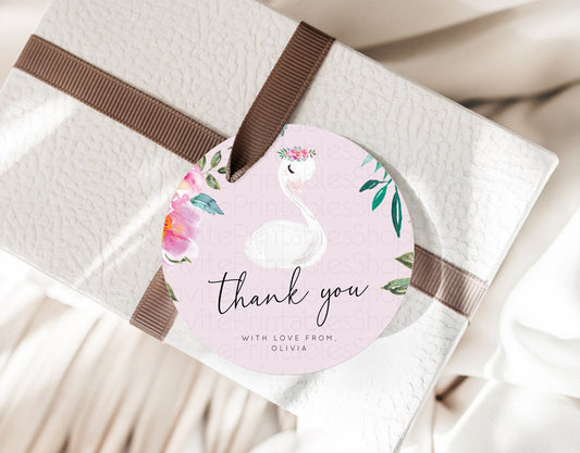 Swan Thank You Swan Princess Ballet Thank You Gift Tags Enchanted Swan Lake Favor Tags Secret Garden Pastel Floral 1st Birthday Tags D10757