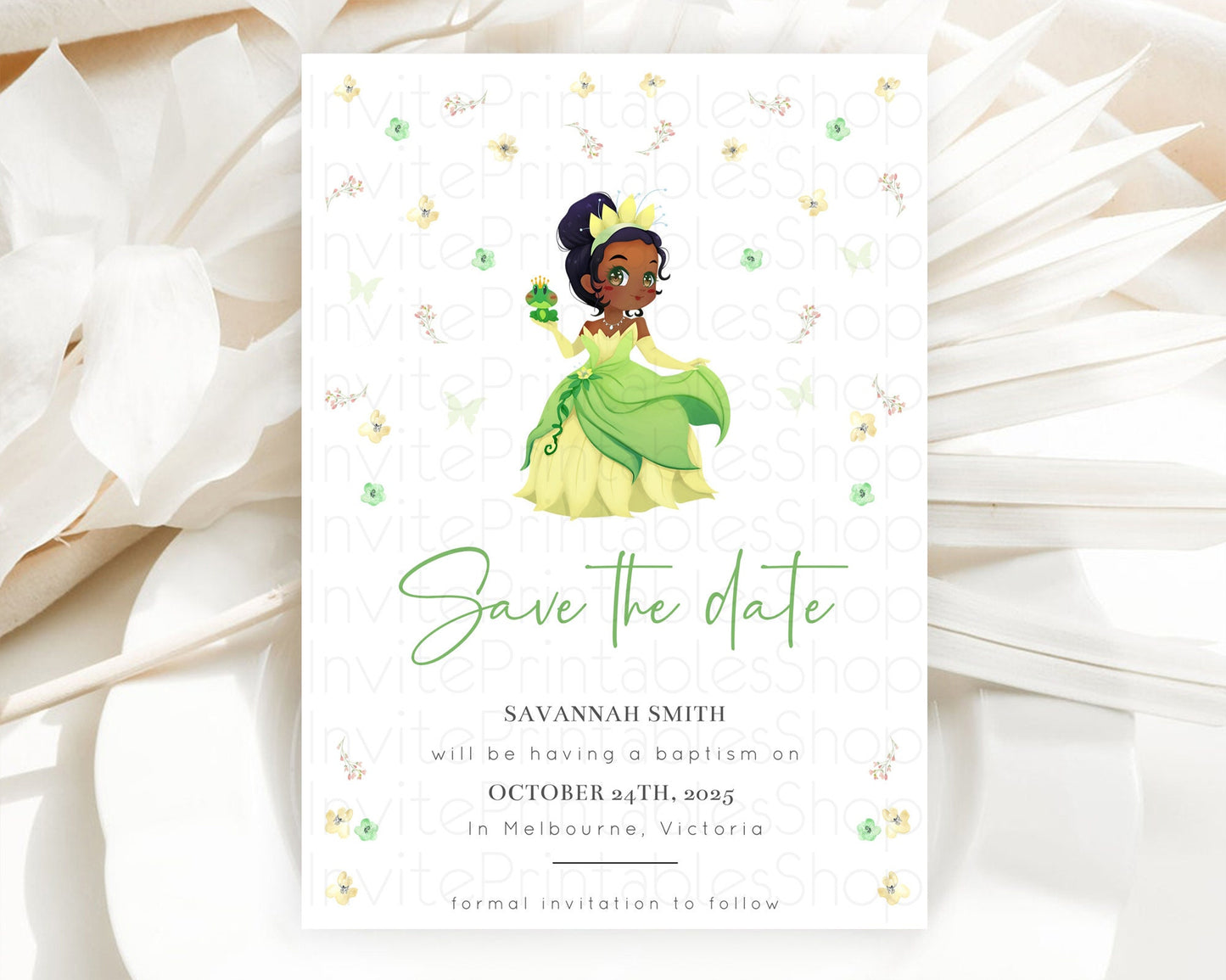 Princess Save The Date Template Secret Garden Enchanted Castle Pastel Floral Royal Party For 1st Birthday Baptism Baby Shower D10348