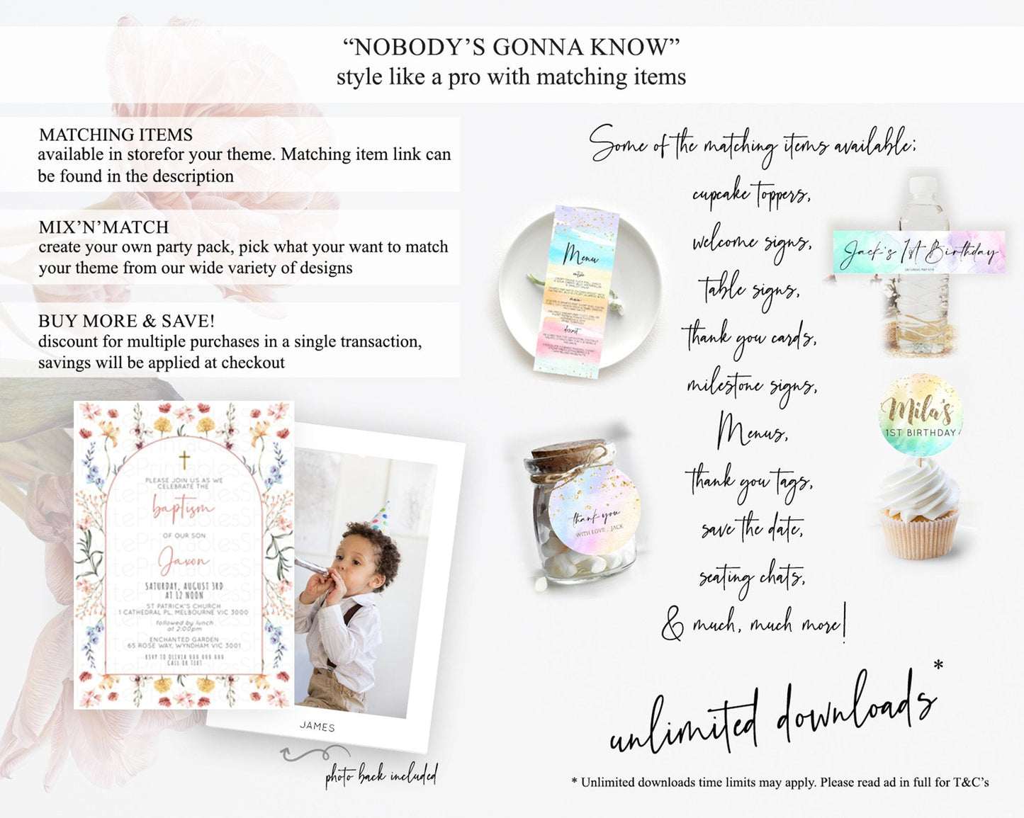 Secret Garden Baptism Invitation Wildflower Baptism Birthday Invite Pastel Flowers Christening Invite Enchanted Garden Boho Floral D10682