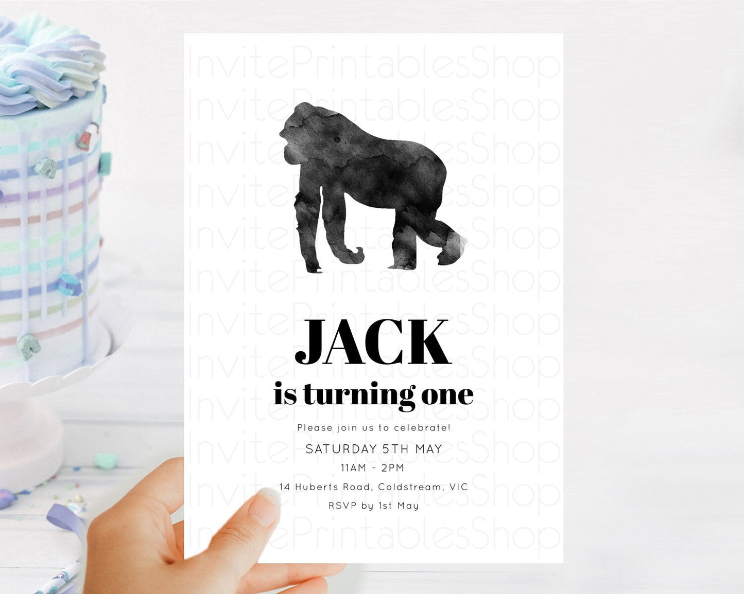 Gorilla Birthday Invitation Gorilla Invitation Gorilla Birthday Jungle Gorilla Party Jungle Adventure Zoo Party Animals Two Wild ONE D10799