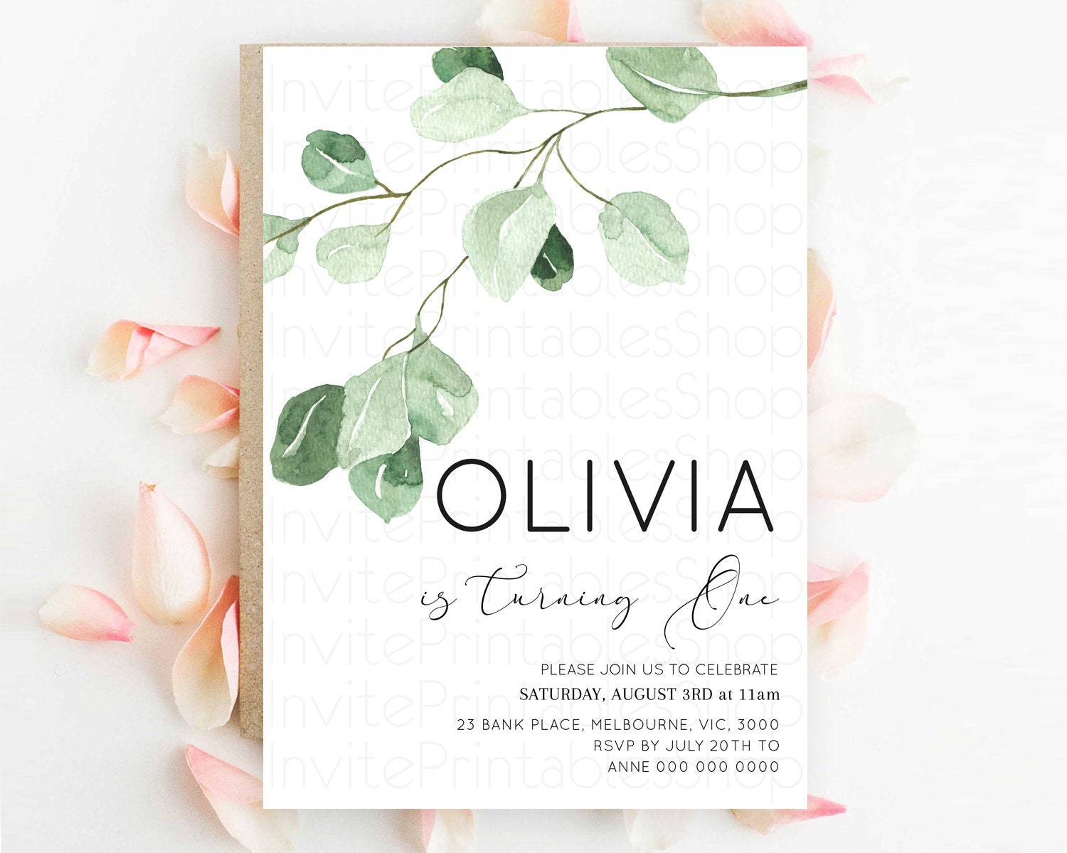 Editable Leafy Birthday Invitation Leafy Invitation Simple Greenery Invitati