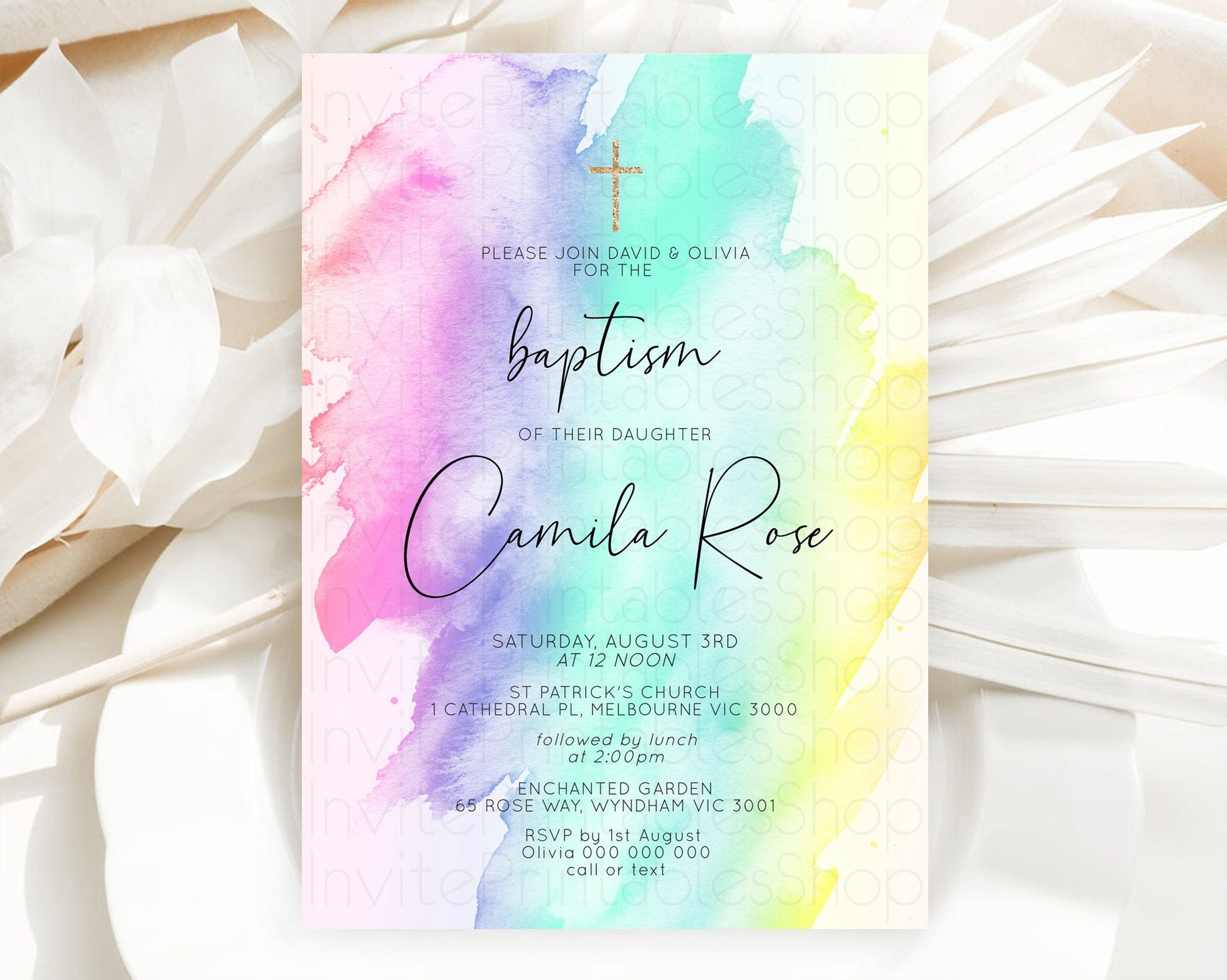 Editable Pastel Baptism Invitation Pastel Colors Watercolor Baptism 1st Birt