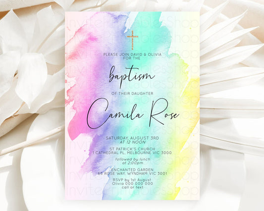 Editable Pastel Baptism Invitation Pastel Colors Watercolor Baptism 1st Birt