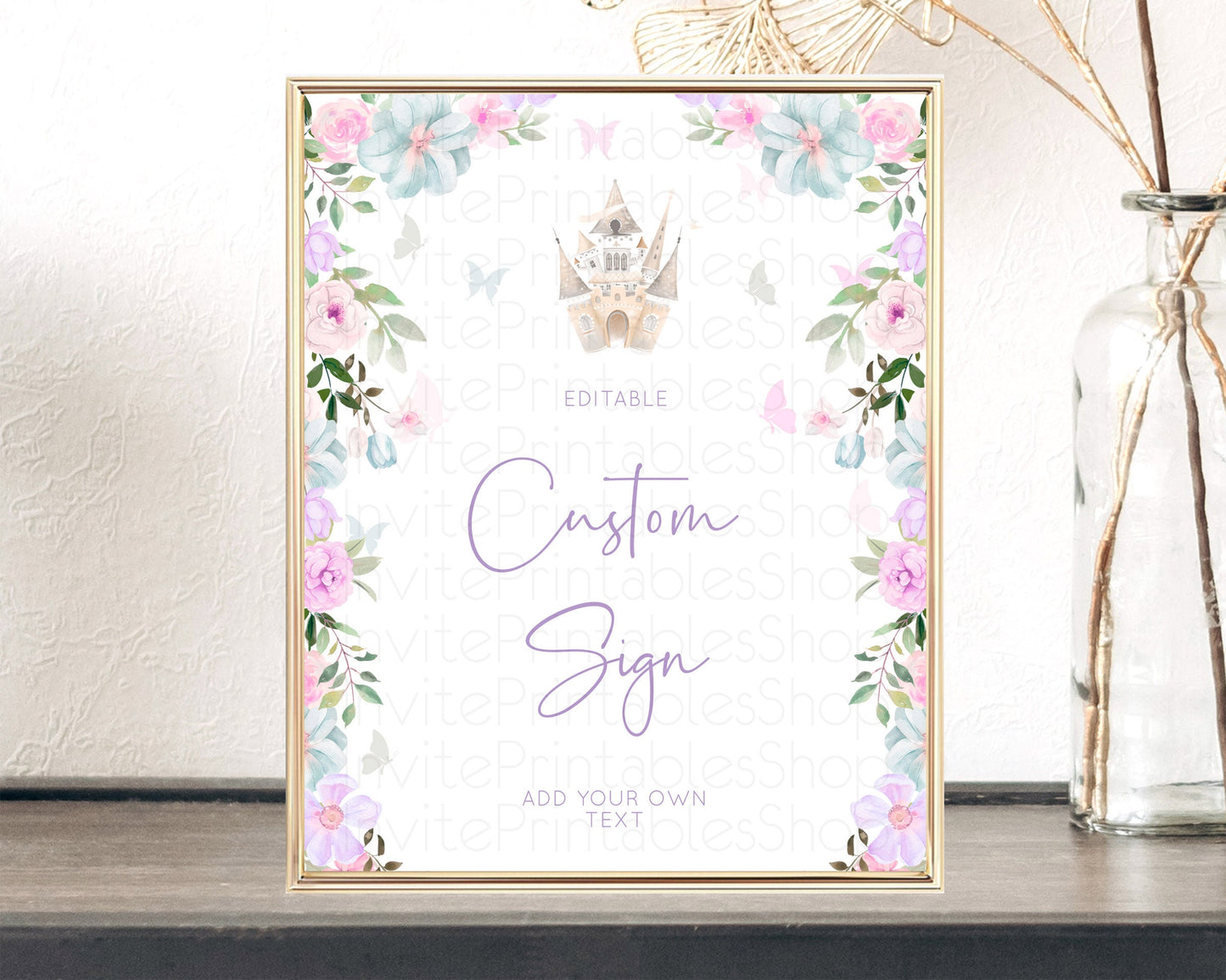 Princess Party Table Sign Decor Secret Garden Enchanted Castle Pastel Floral Royal Party For 1st Birthday Baptism Baby Shower D10471