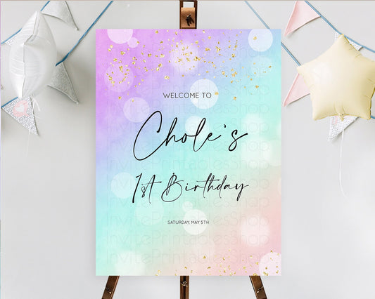 Pastel Welcome Sign Pastel Rainbow Welcome Sign Colorful Rainbow Confetti Watercolor Glitter Pastel First Birthday Welcome Sign D10618