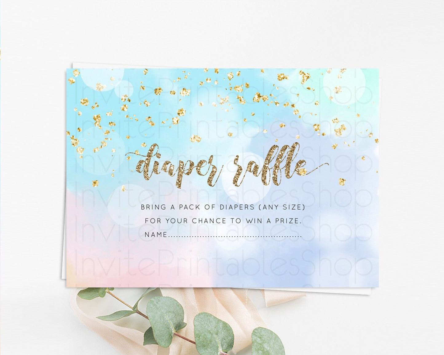 Pastel Diaper Raffle Card Pastel Rainbow Diaper Raffle Insert Colorful Ombre Watercolor Diaper Ticket Confetti Glitter Raffle Game D10367