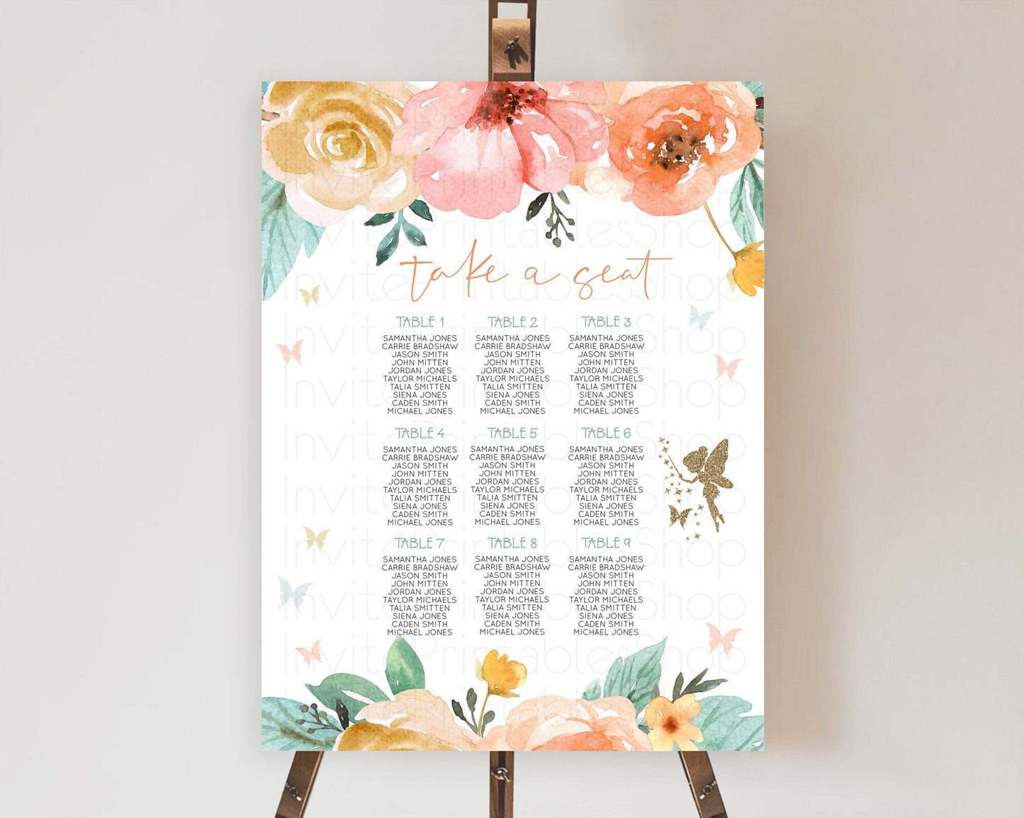 Fairy Seating Chart Pastel Fairy Seating Chart Fairy Tea Party Fairy Garden Seating Sign Enchanted Garden Floral Butterfly Decor D10346