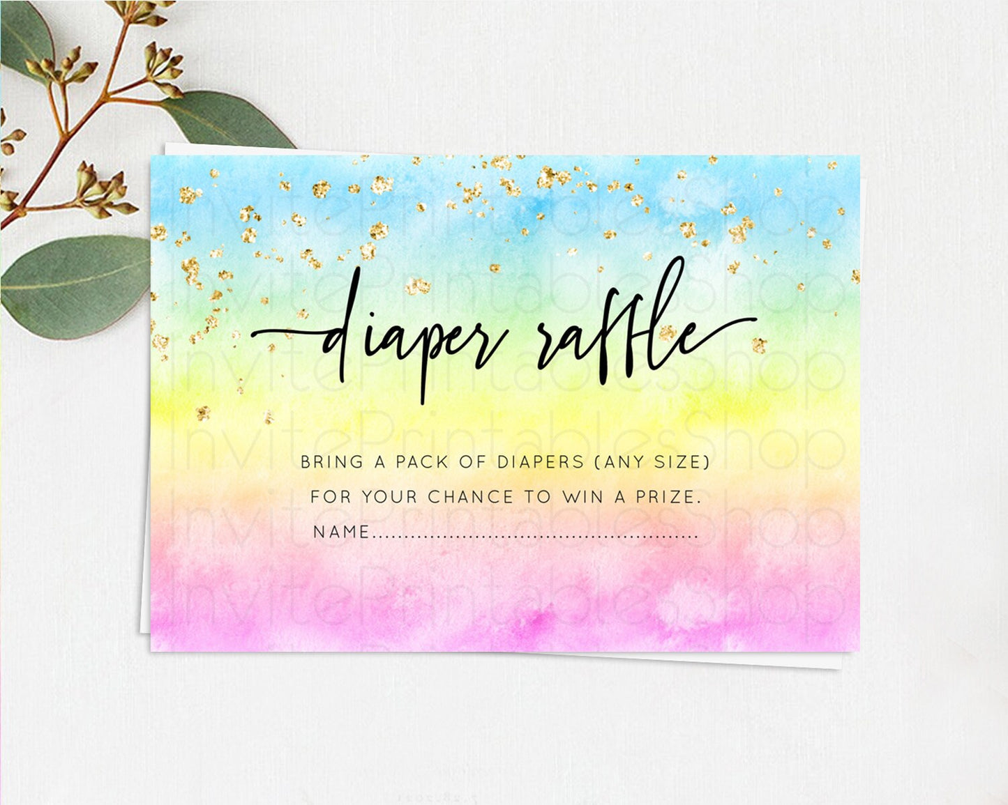 Pastel Diaper Raffle Card Pastel Rainbow Diaper Raffle Insert Colorful Ombre Watercolor Diaper Ticket Confetti Glitter Raffle Game D10480