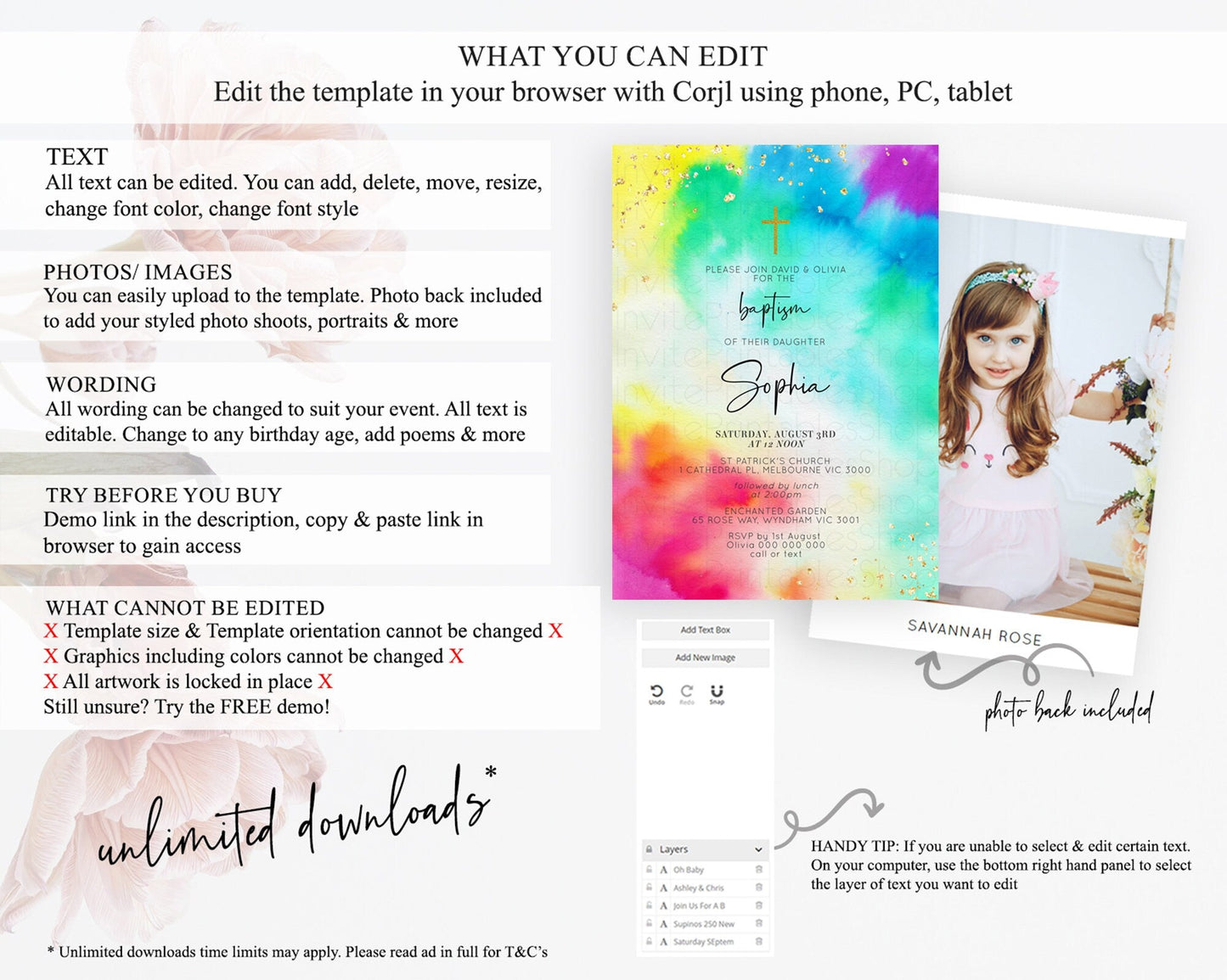 Tie Dye Baptism Invitation Rainbow Baptism 1st Birthday Invitation Pastel Ombre Colorful Christening Invitation Holy Communion D10462