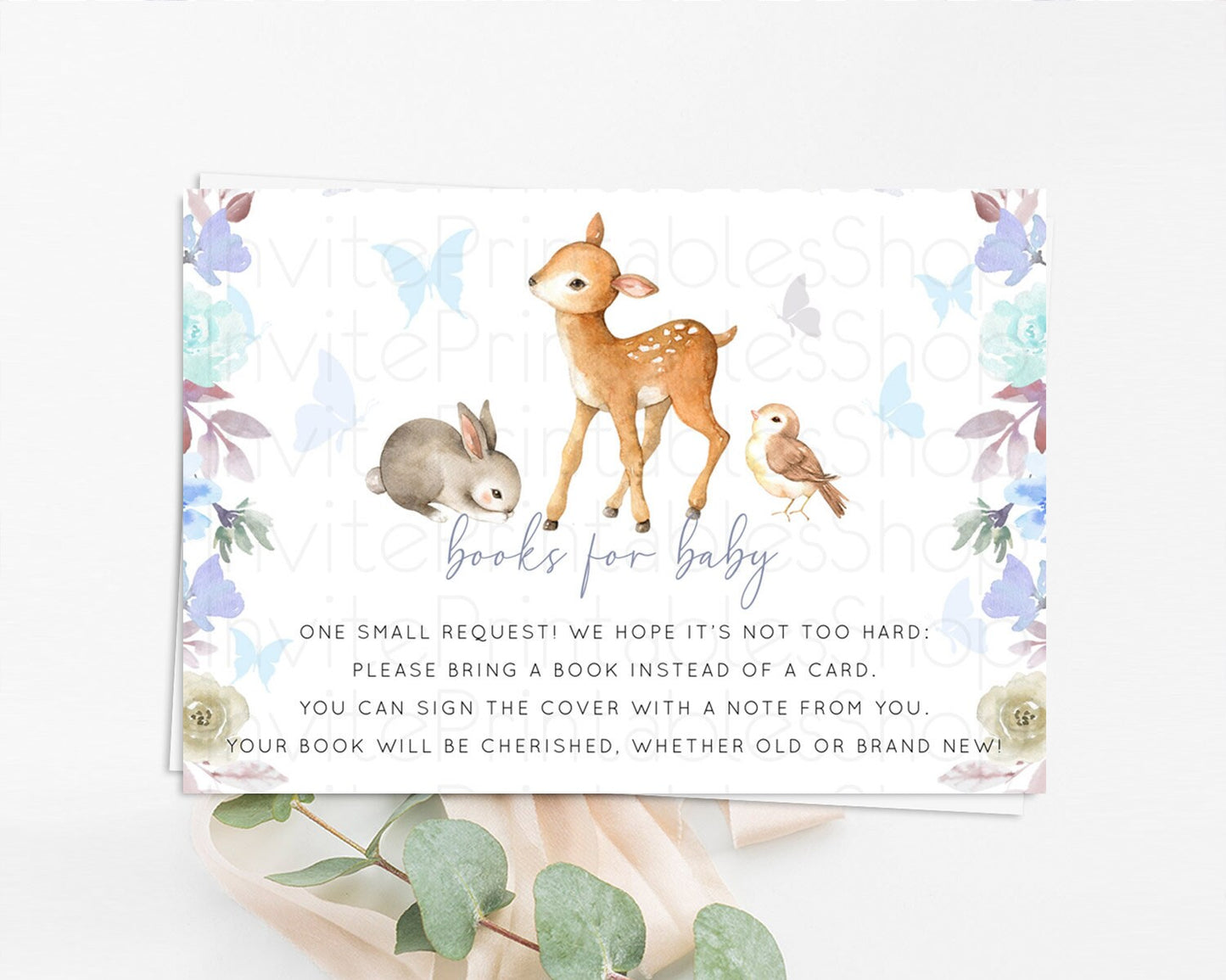 Editable Fawn Books For Baby Card Deer Book Insert Floral Deer Book Card Enc