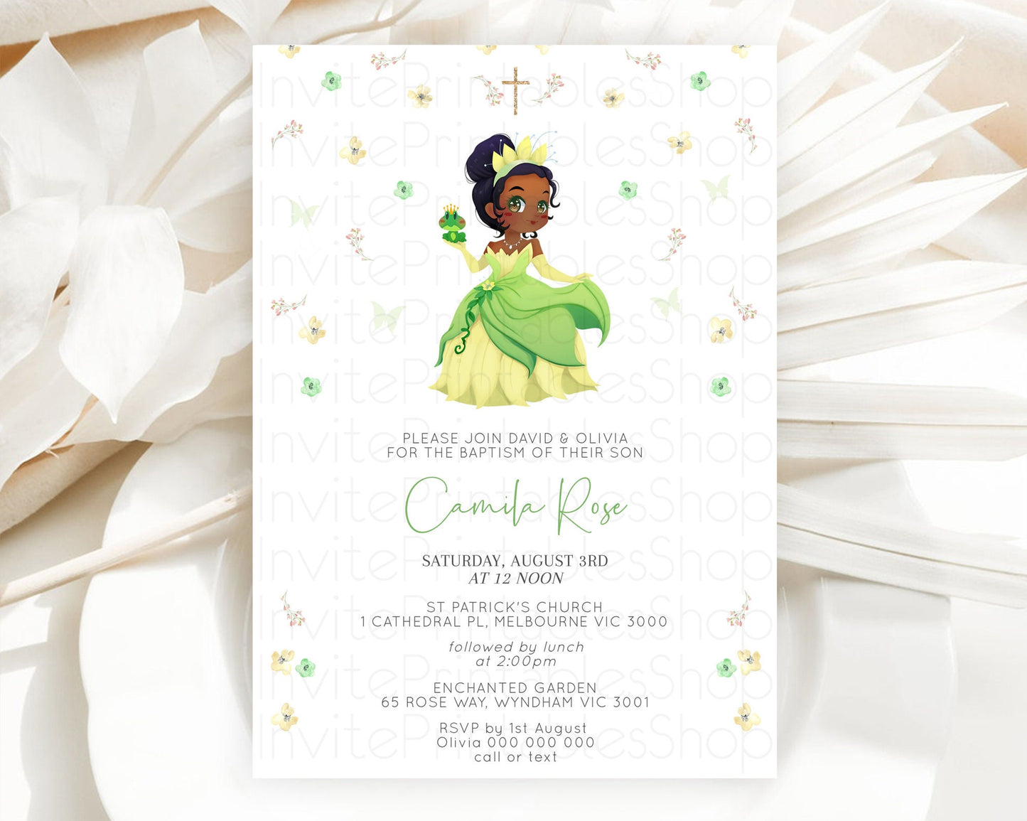 Princess Baptism Invitation Enchanted Castle Baptism 1st Birthday Invitation Royal Party Pastel Floral Secret Garden Christening D10348