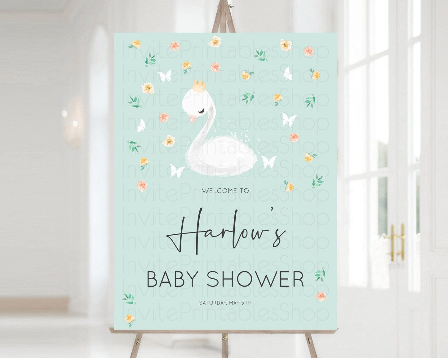 Swan Baby Shower Welcome Board Swan Princess Ballet Welcome Sign Enchanted Swan Lake Secret Garden Pastel Floral Swan Welcome Sign D10905