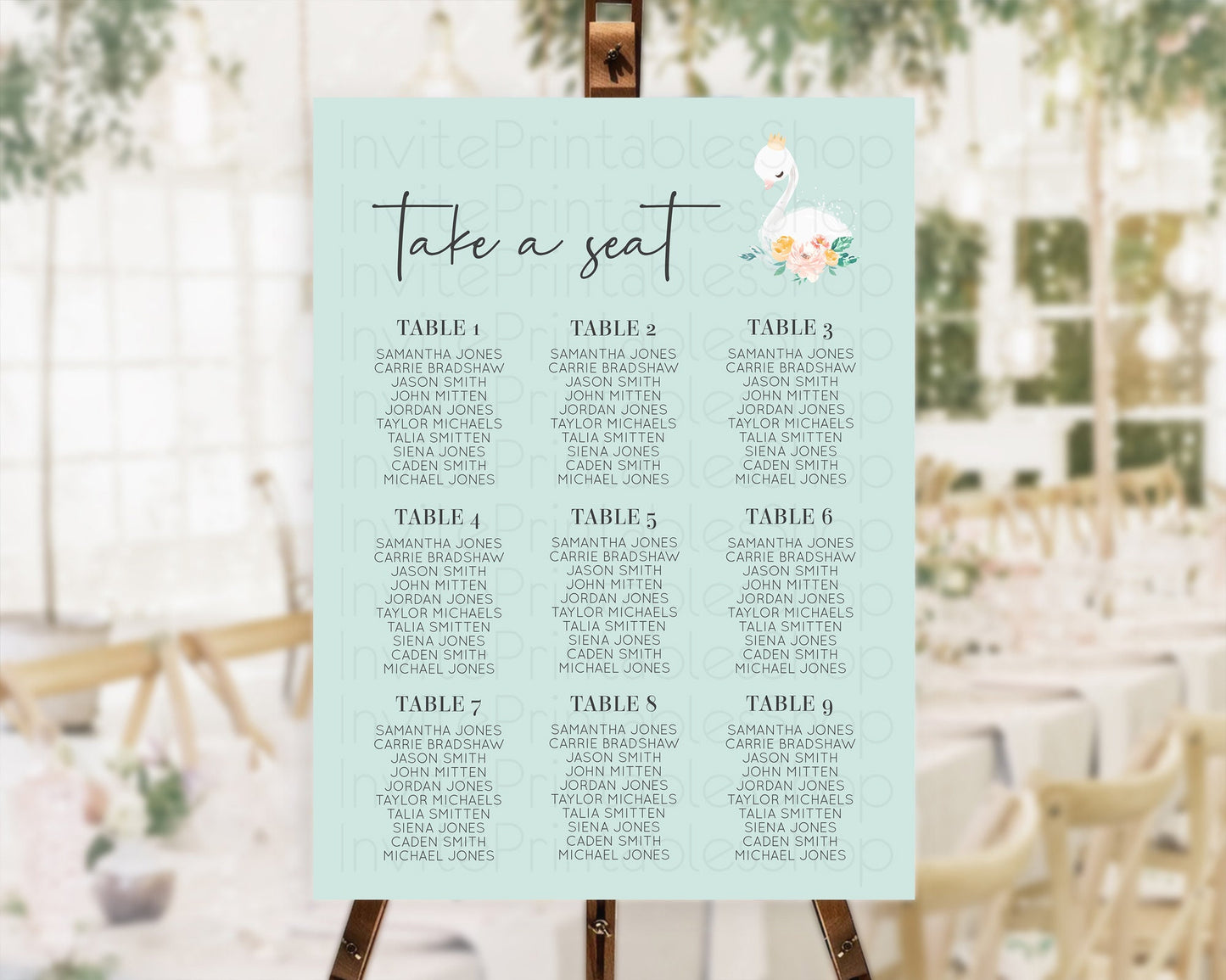 Swan Seating Chart Swan Princess Ballet Seating Sign Watercolour Pastel Floral Enchanted Forest Swan Lake Party Decor Secret Garden D10905