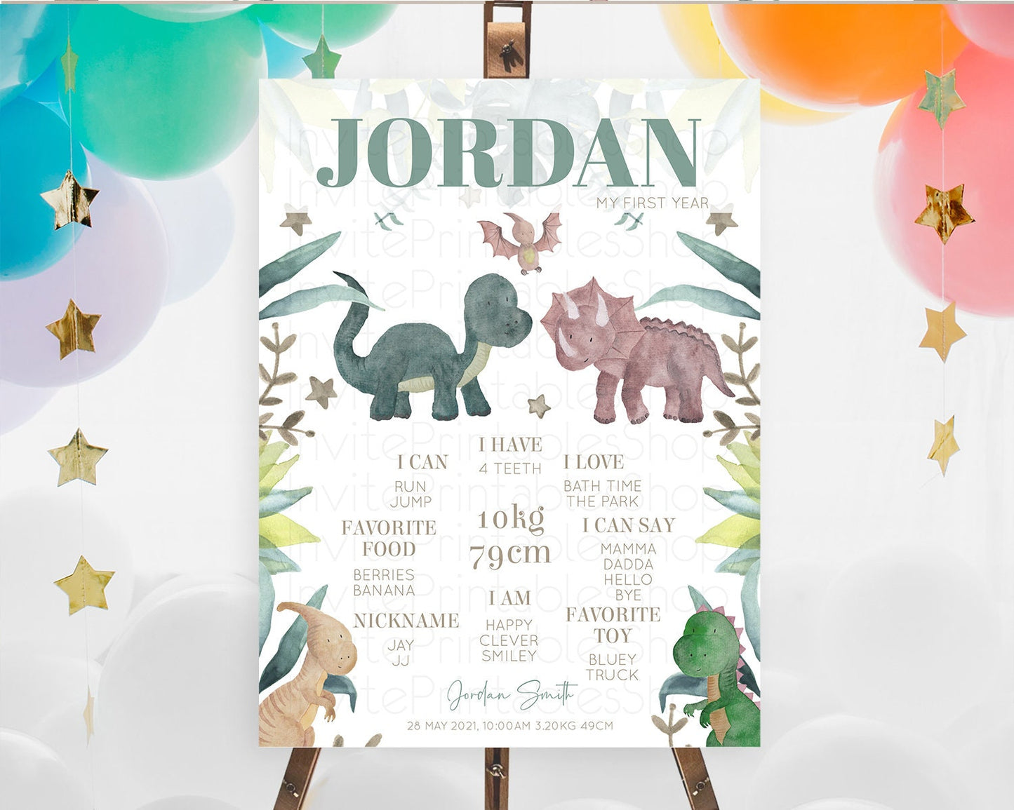 Dinosaur First Birthday Milestone Board Dinosaur Volcano Milestone Poster Watercolor Volcano T-Rex Raptor Jurassic 1st Birthday Sign D10597