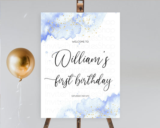 Editable Blue Welcome Sign Blue Watercolor Welcome Board Pastel Blue Party D
