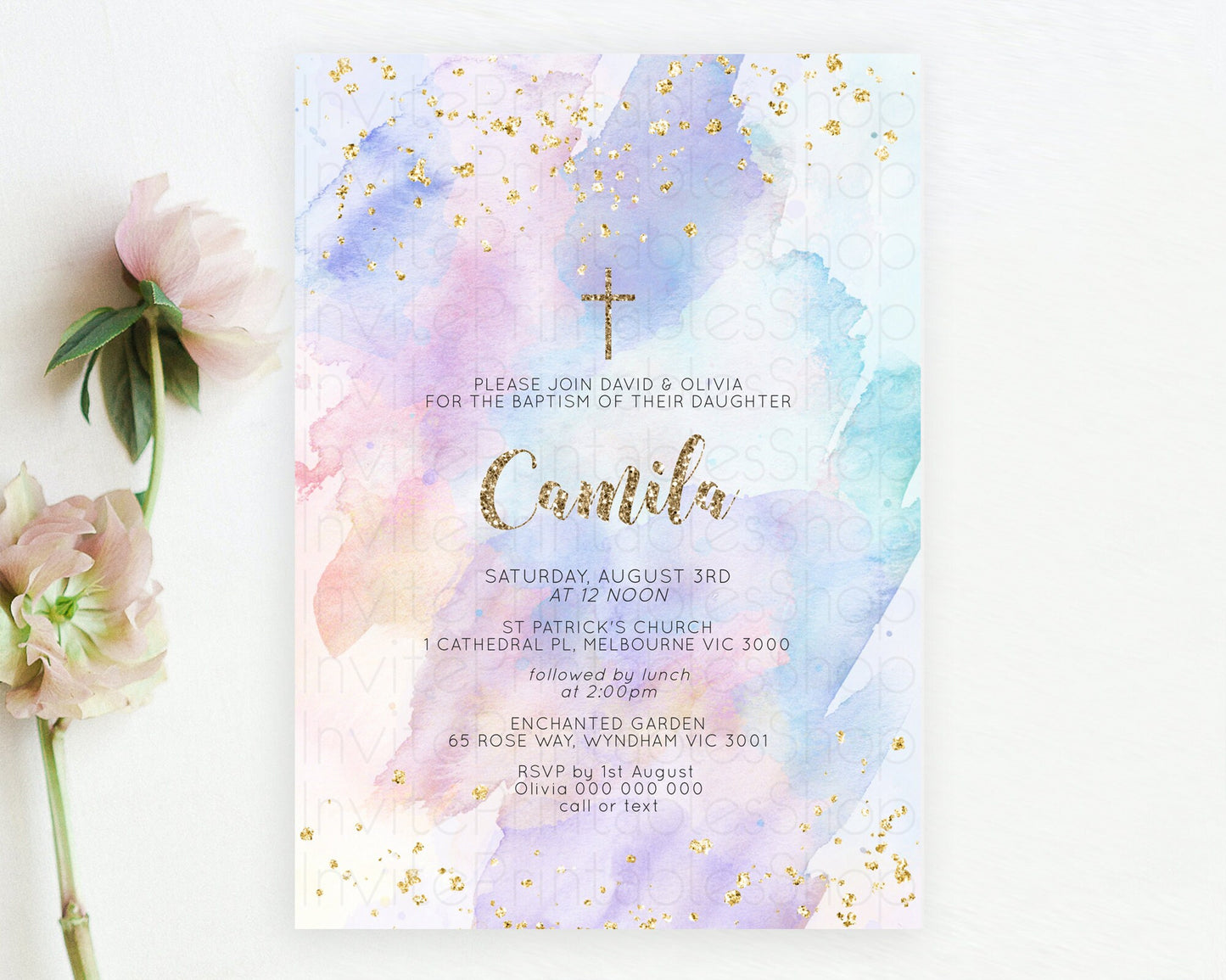 Editable Pastel Baptism Invitation Pastel Colors Watercolor Baptism 1st Birt