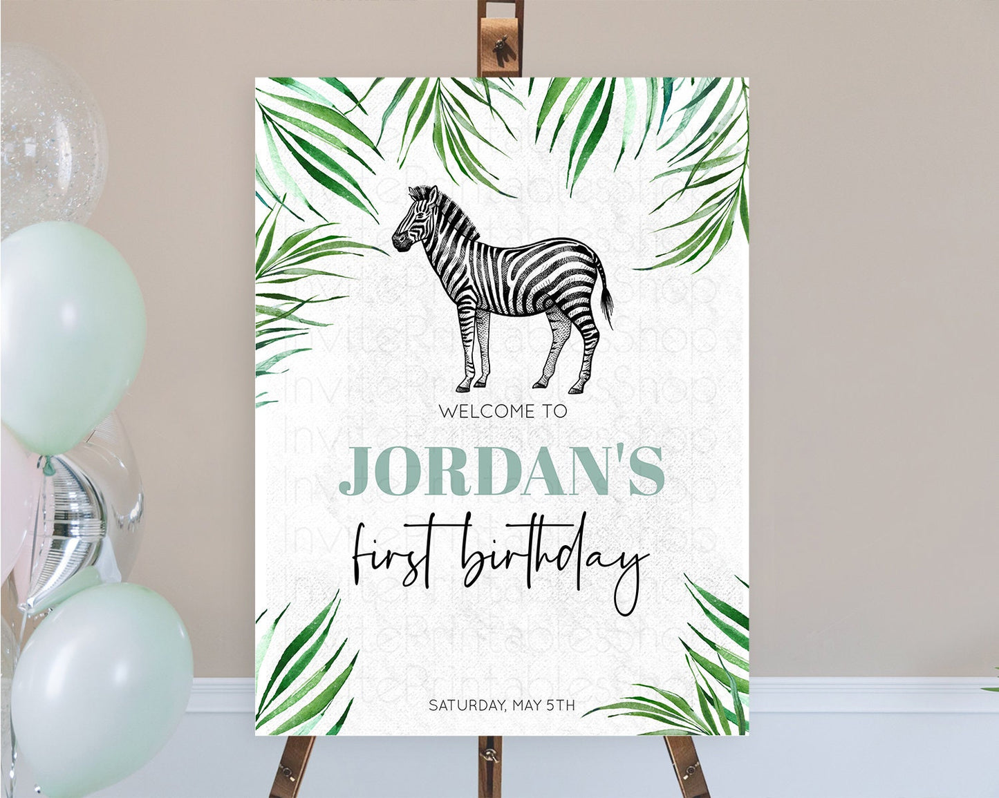 Zebra Welcome Sign Zebra Welcome Board Zebra Welcome Poster Safari Decor Dried Palm Fern Zoo Party Zebra First Birthday Welcome Sign D10844