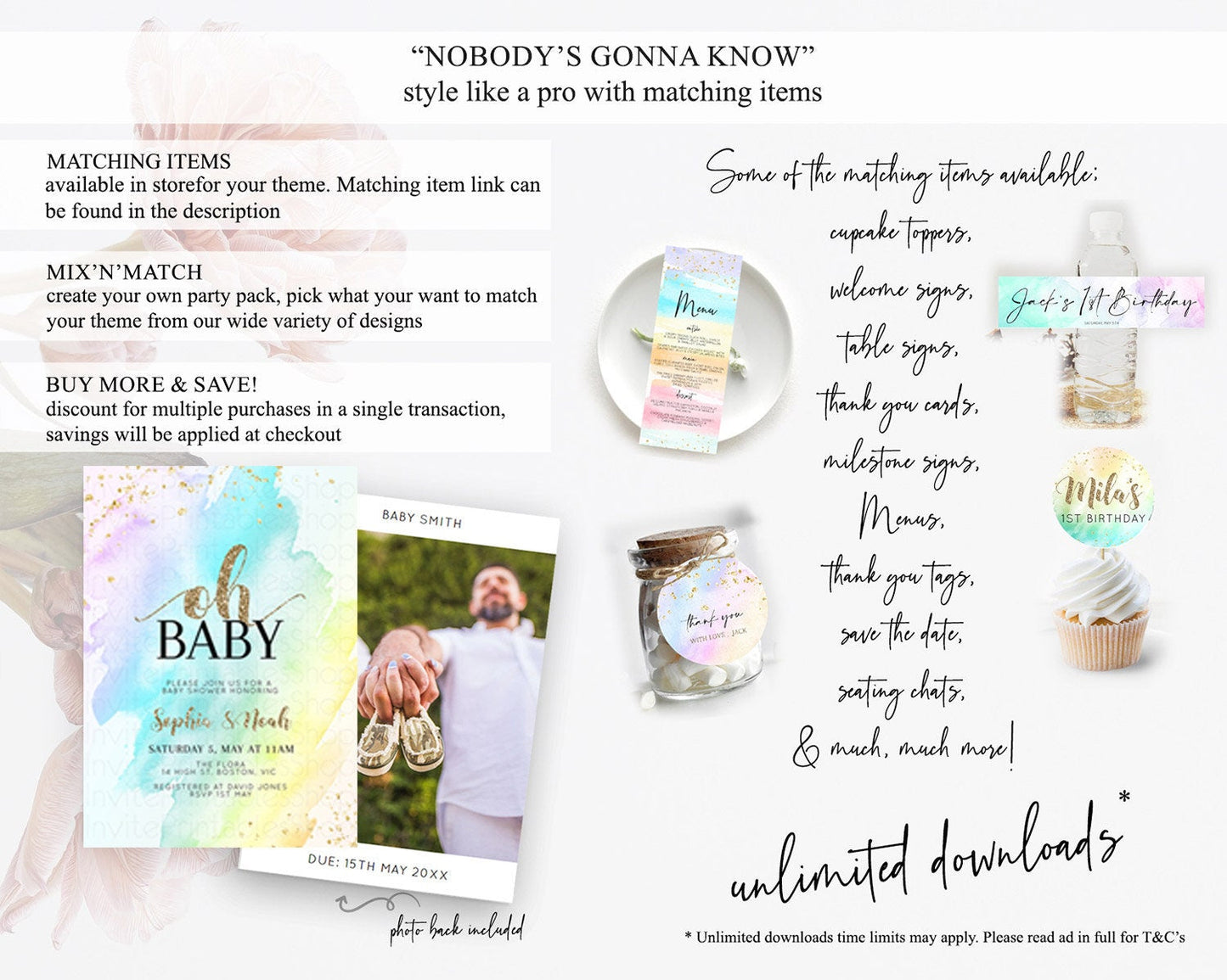 Pastel Baby Shower Invitation Rainbow Baby Shower Invitation Colorful Pastel Watercolor Invitation Gold Glitter Sprinkles Ombre D11026