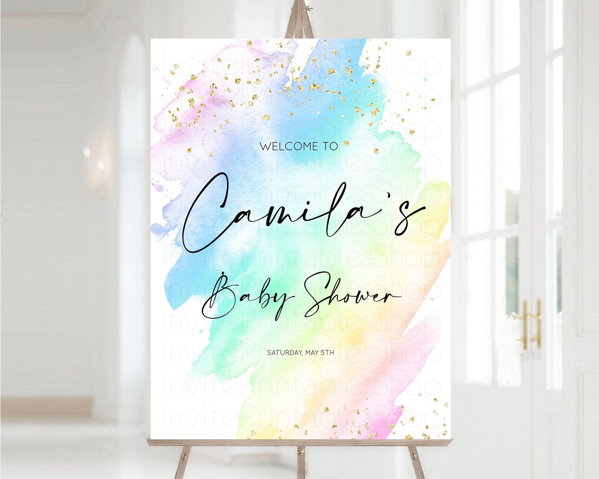 Editable Pastel Baby Shower Sign Rainbow Baby Shower Sign Welcome Baby Showe