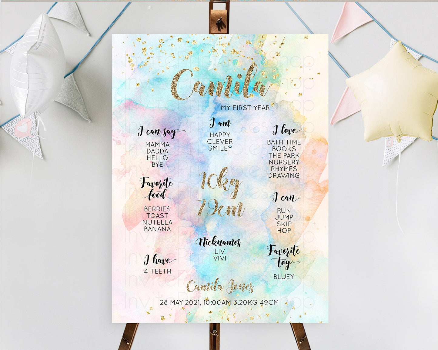 Editable Pastel First Birthday Milestone Board Pastel Rainbow Milestone Post