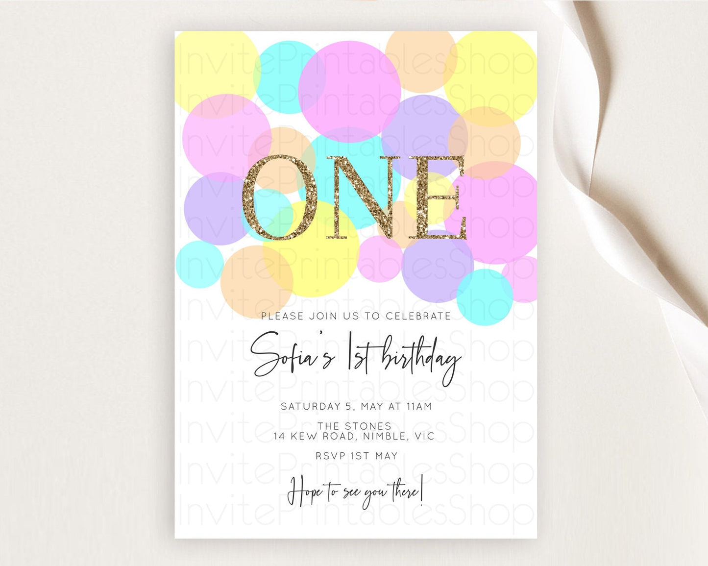 Pastel Birthday Invitation Pastel Confetti Birthday Invitation Bubbles Invitation Colorful Rainbow Confetti 2nd 1st First Birthday D10407