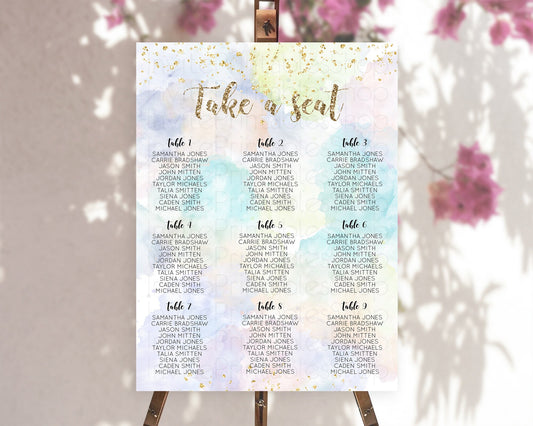 Editable Rainbow Seating Chart Pastel Seating Chart Colorful Pastel Watercol