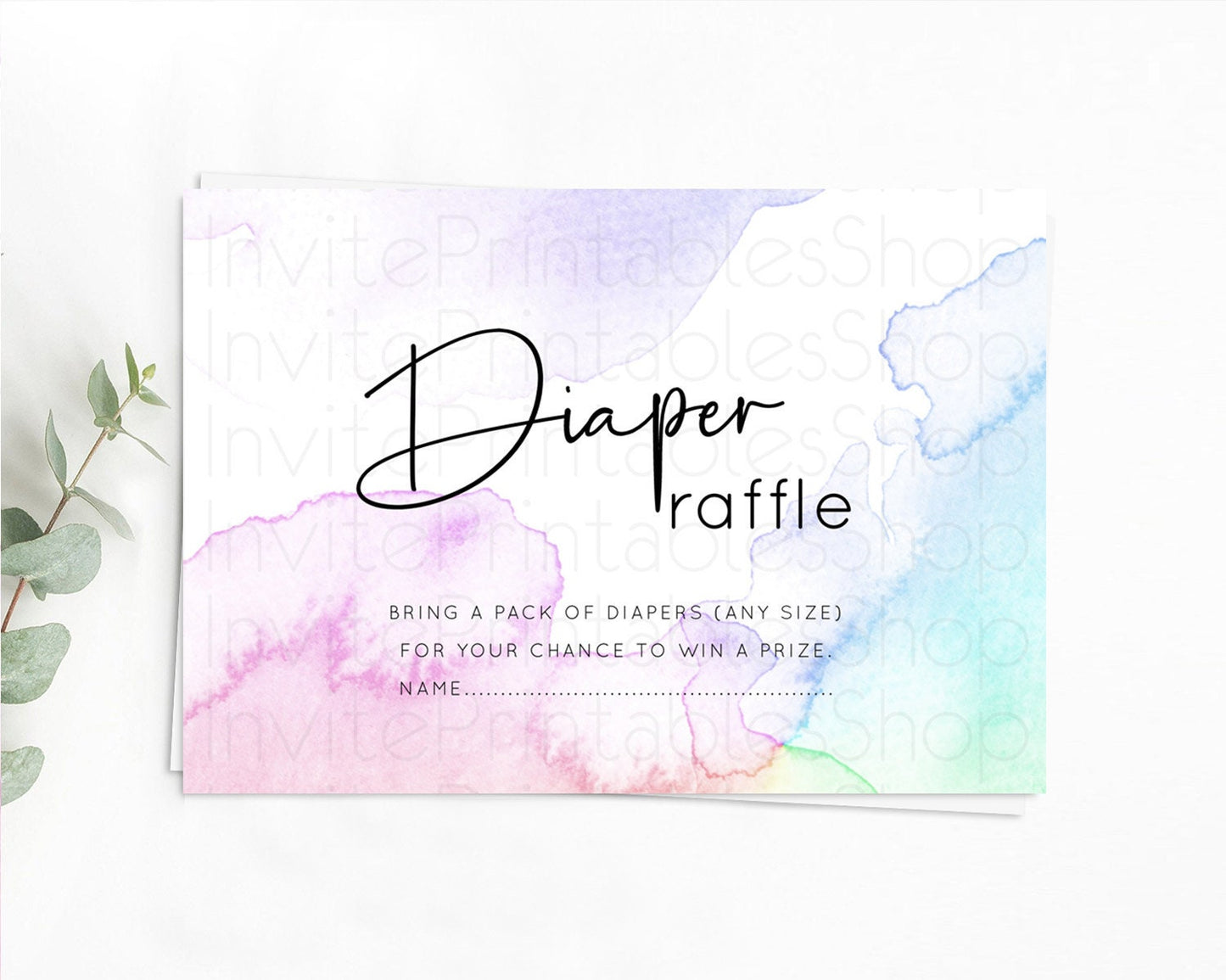 Pastel Diaper Raffle Card Pastel Rainbow Diaper Raffle Insert Colorful Ombre Watercolor Diaper Ticket Confetti Glitter Raffle Game D10215