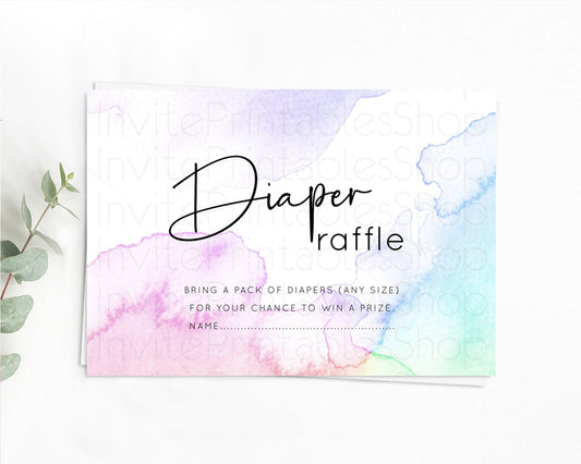 Pastel Diaper Raffle Card Pastel Rainbow Diaper Raffle Insert Colorful Ombre Watercolor Diaper Ticket Confetti Glitter Raffle Game D10215