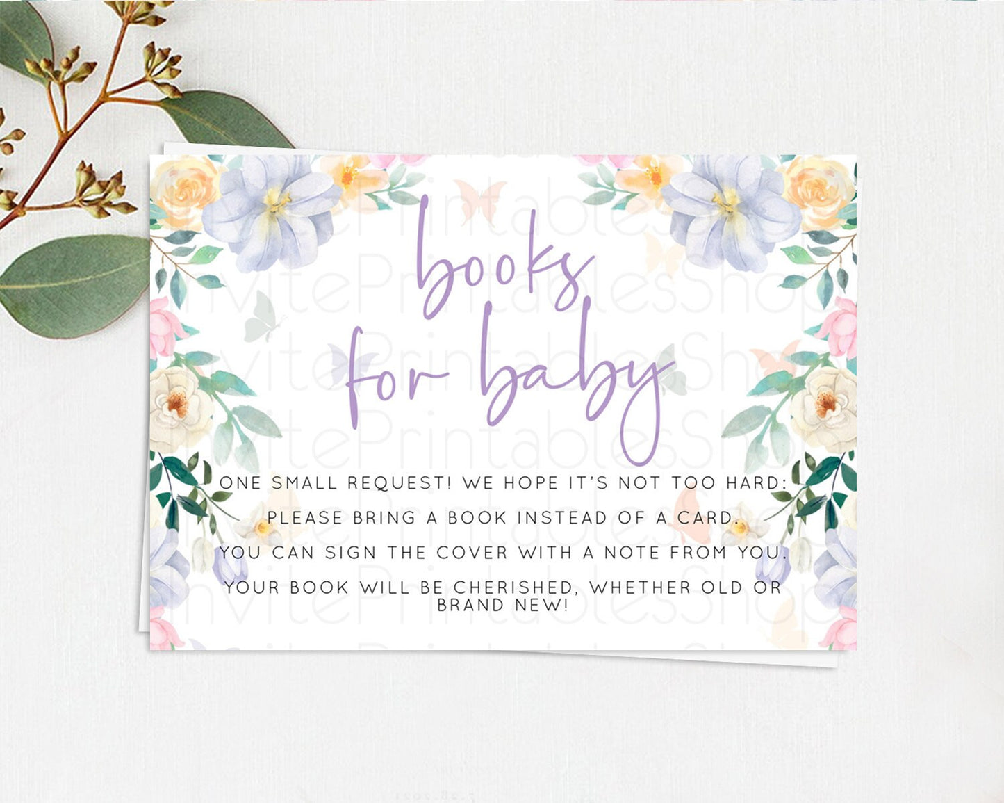 Editable Secret Garden Books For Baby Card Boho Wildflower Book Insert Paste
