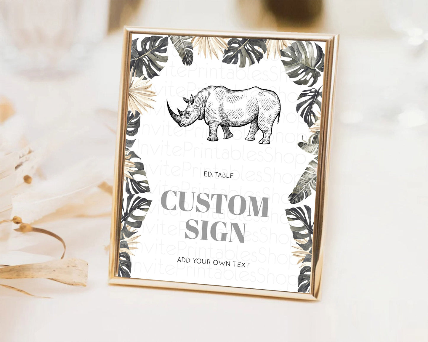 Rhino Sign Safari Table Sign Decor Rhino Party Sign Template Safari Adventure Rhino Minimal Theme 1st Birthday Baptism Baby Shower D10826