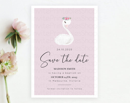 Editable Swan Save The Date Template Swan Princess Ballet Party Enchanted Sw